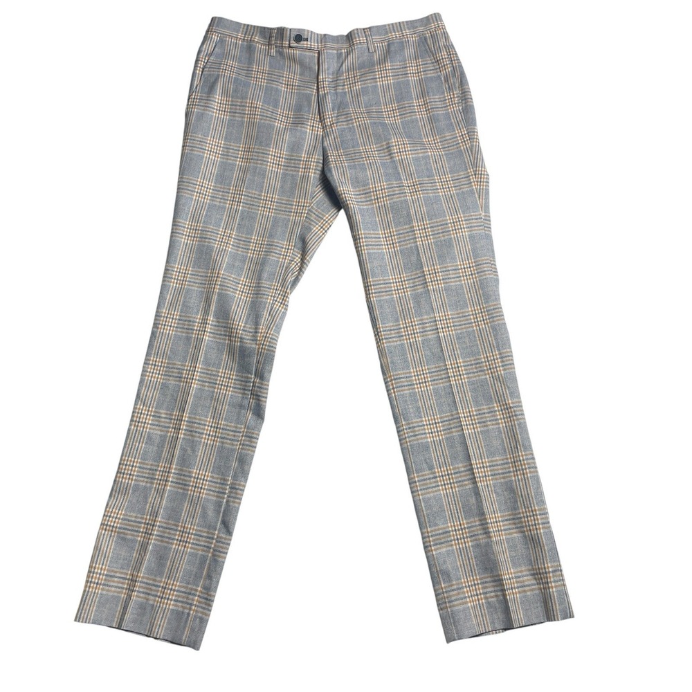 Paisley & Gray Pants Mens 32x32 Gray Plaid Slim Fit Linen Blend Dress